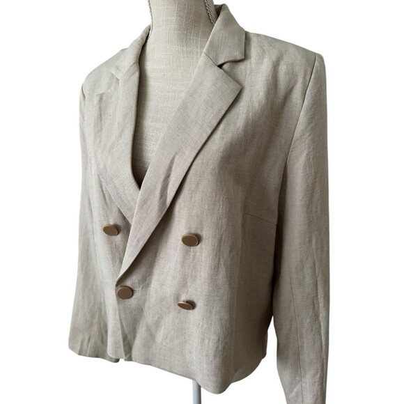 DOLAN Left Coast‎ Pleated-Back Cropped Blazer Gold Buttons Linen Blend Size L - Picture 3 of 8